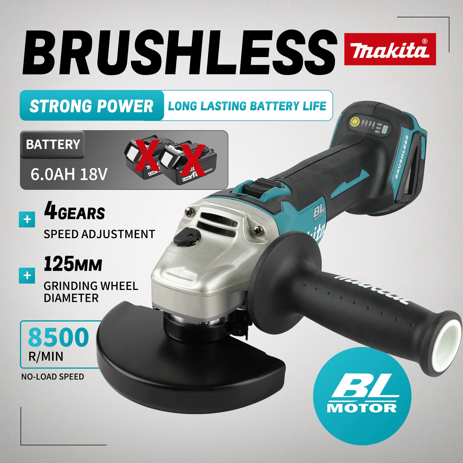 Brushless Angle Grinder Battery Powered - DGA404 100/125mm Brushless Lithium Electric Angle